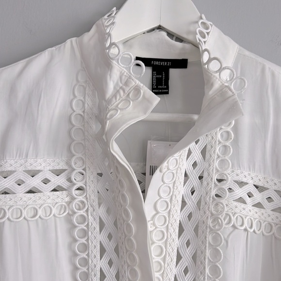 Forever 21 Tops - F21 Forever 21 Crochet Woven Lace Cutout Ivory White Blouse Womens L Large 8